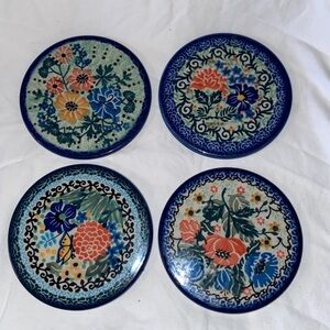 Vintage Like new unikat polish pottery floral coasters set of 4.